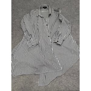 Comfy USA Medium Lagenlook Blouse Shirt Button Black and White Stripe Patterned